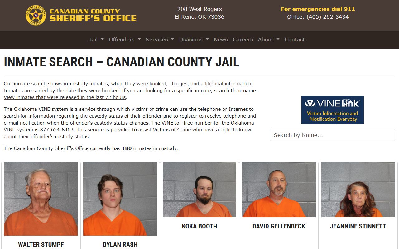 Canadian County jail roster inmate search page