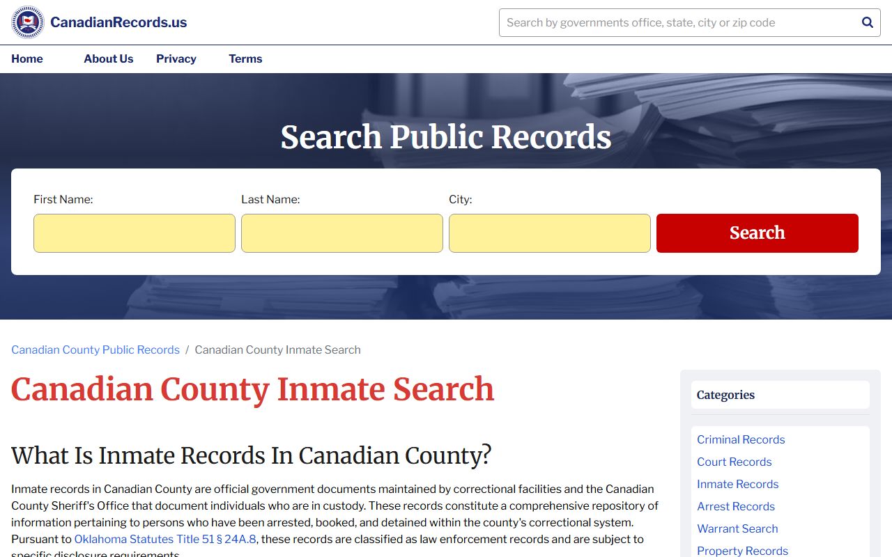 Canadian County jail roster records search