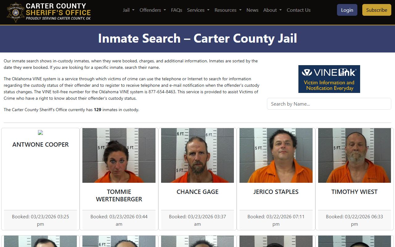 Carter County jail roster inmate search