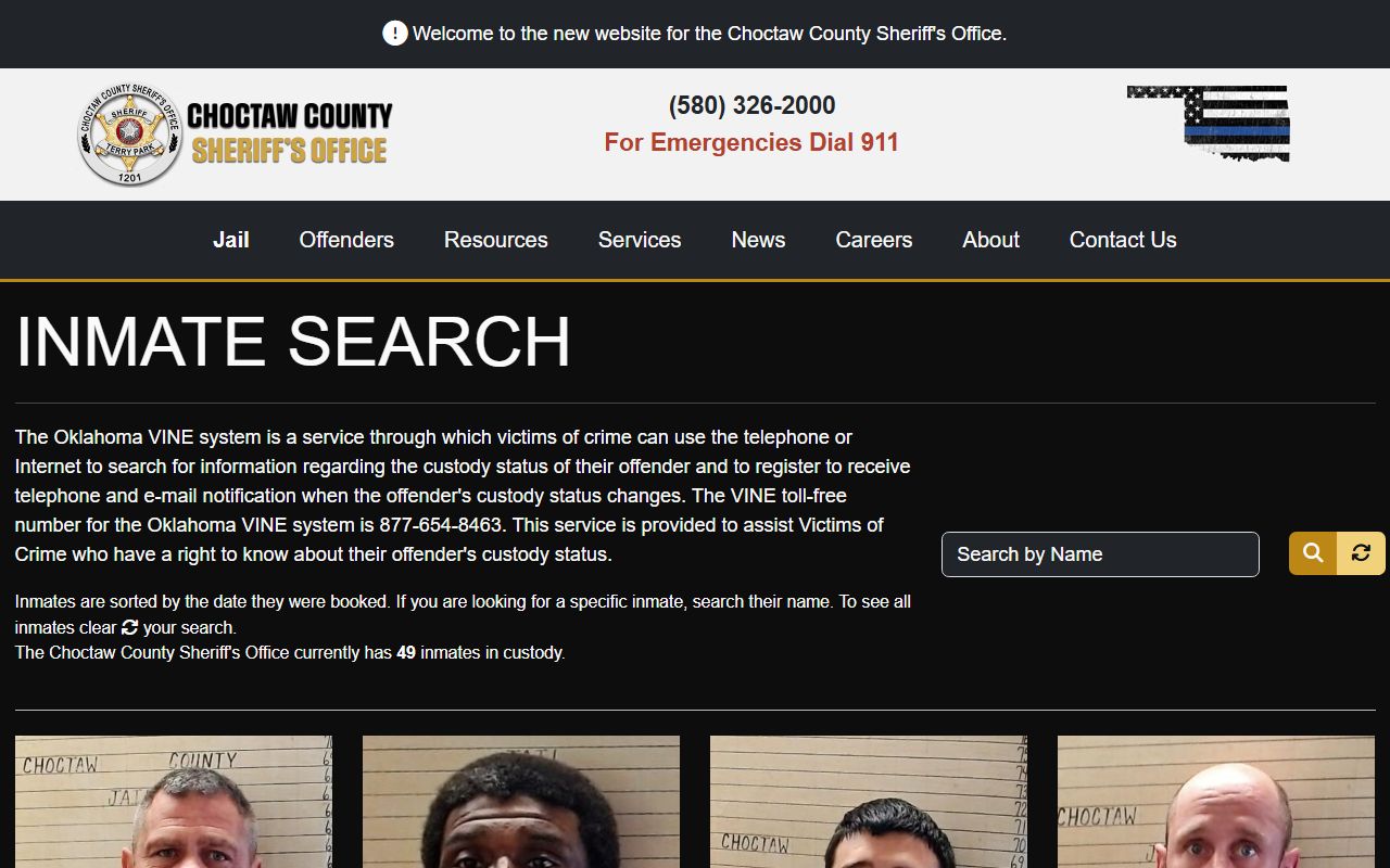 Choctaw County jail roster inmate search page