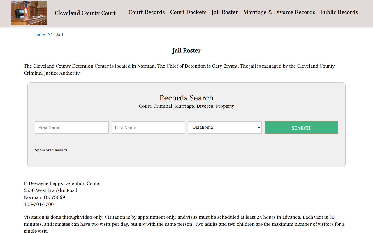 Cleveland County jail roster online search page