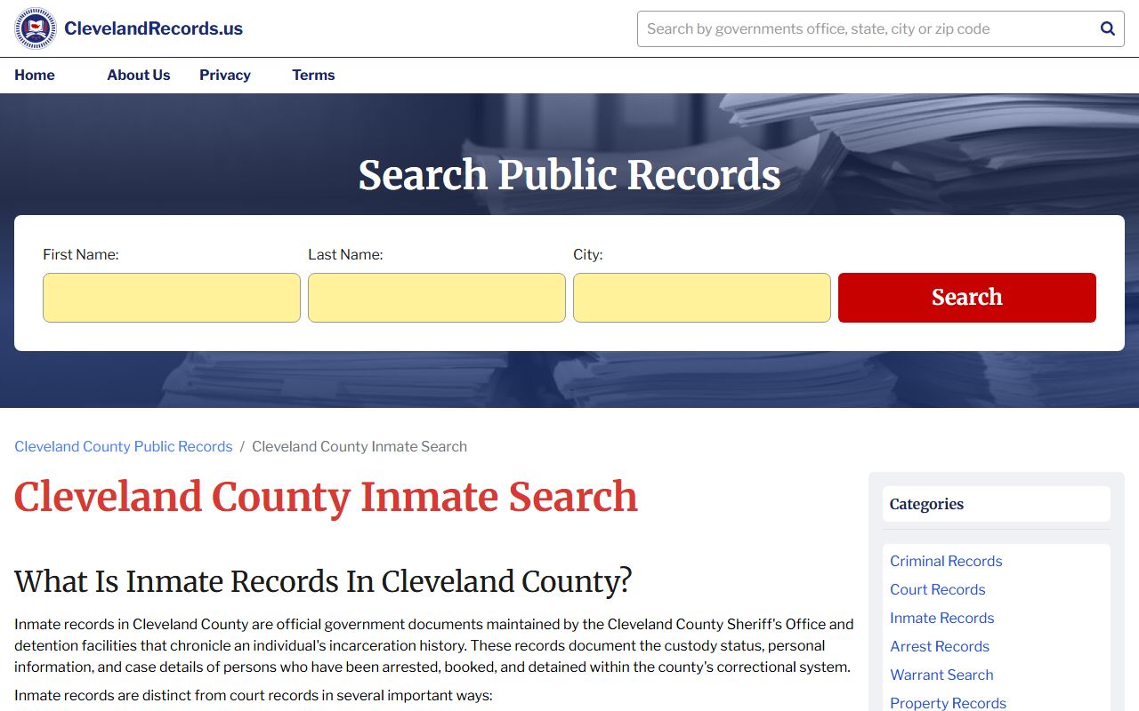 Cleveland County jail roster records search tool