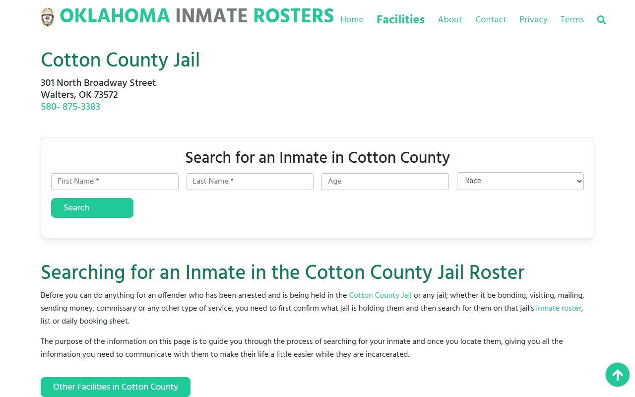 Cotton County jail roster jail information page