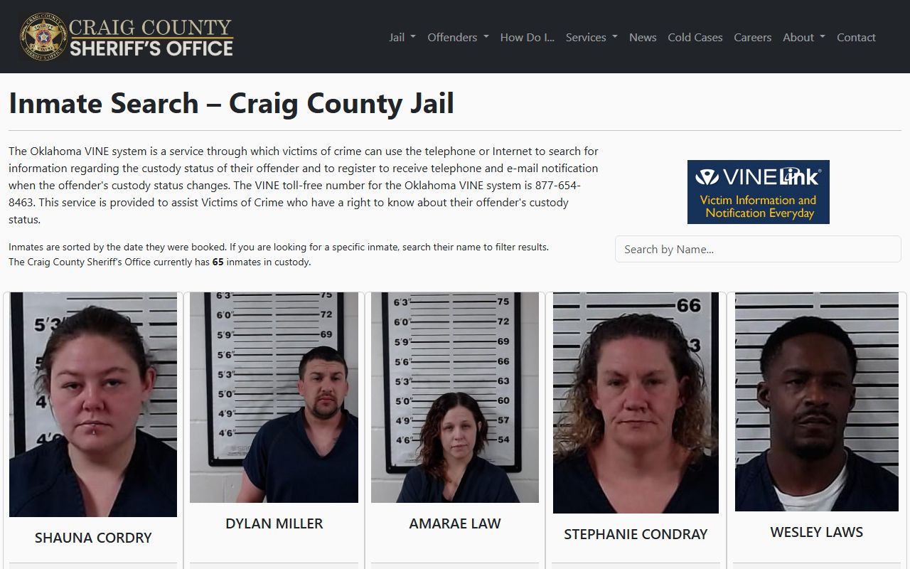Craig County jail roster inmate search page