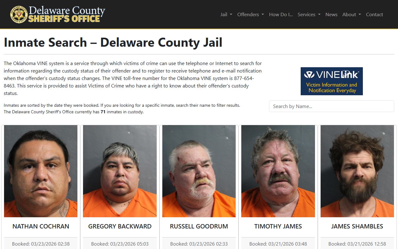 Delaware County jail roster inmate search page