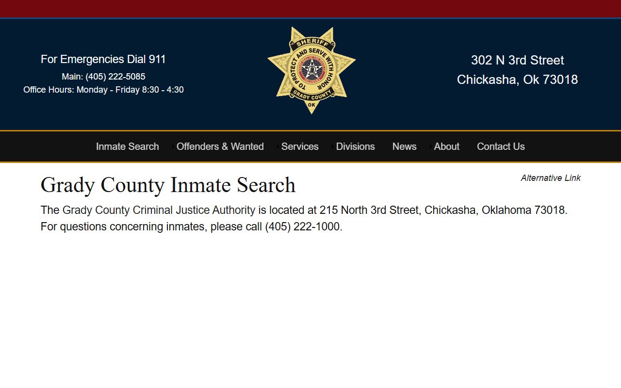 Grady County jail roster inmate search page