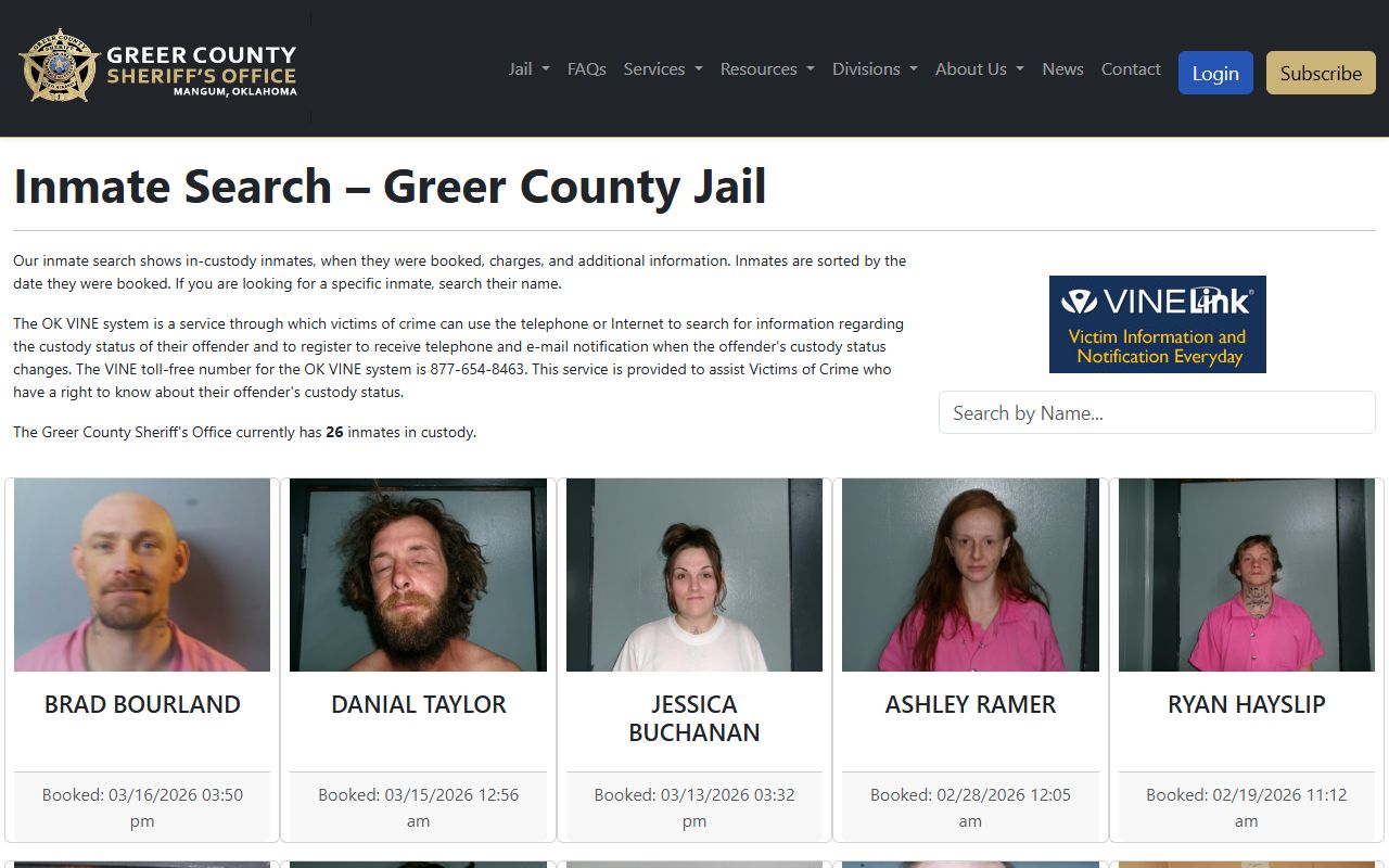 Greer County jail roster inmate search tool