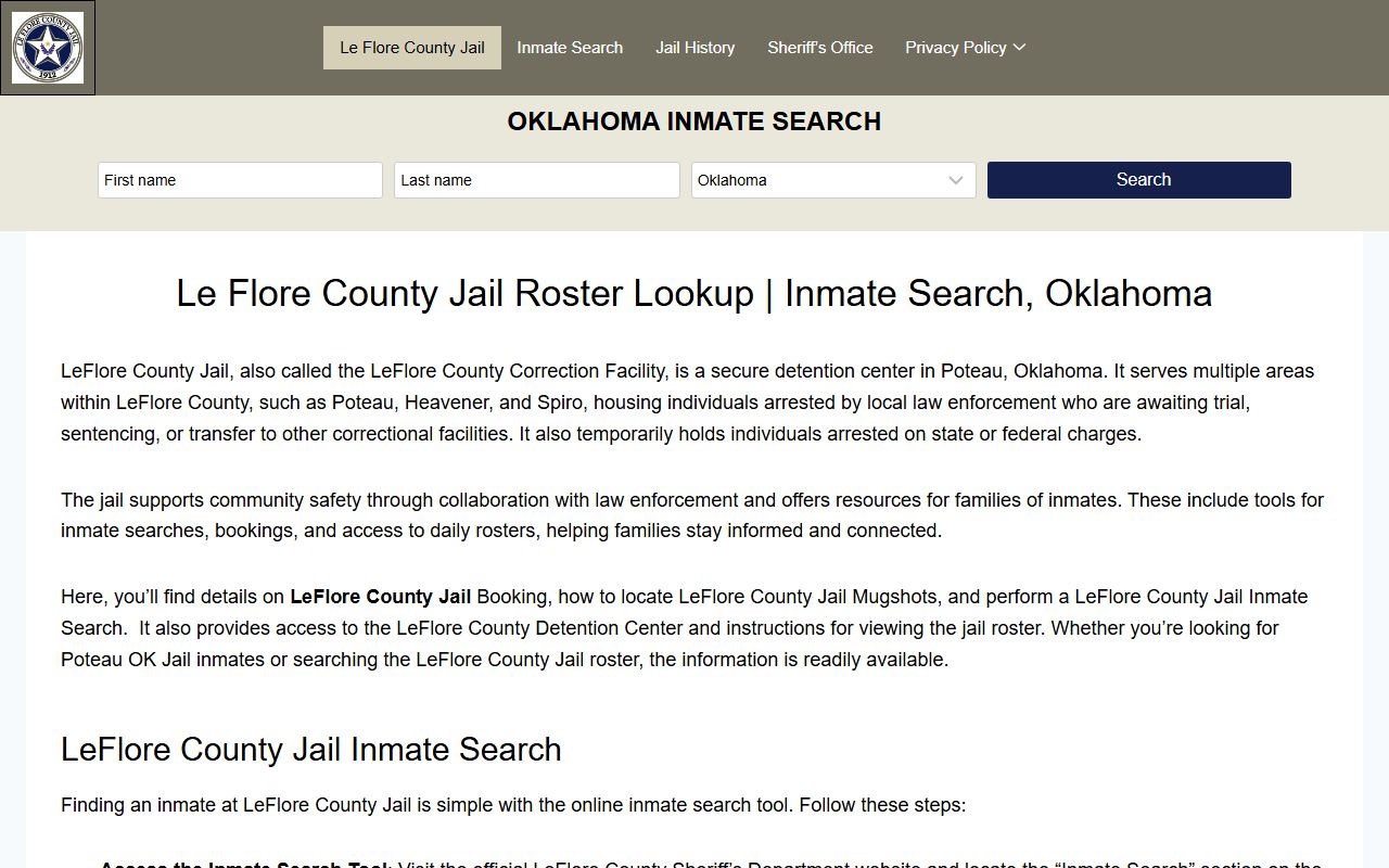 Le Flore County jail roster third-party inmate information