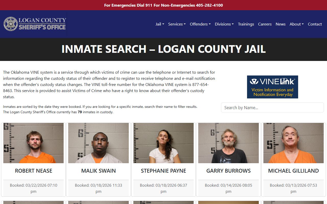 Logan County jail roster inmate search page