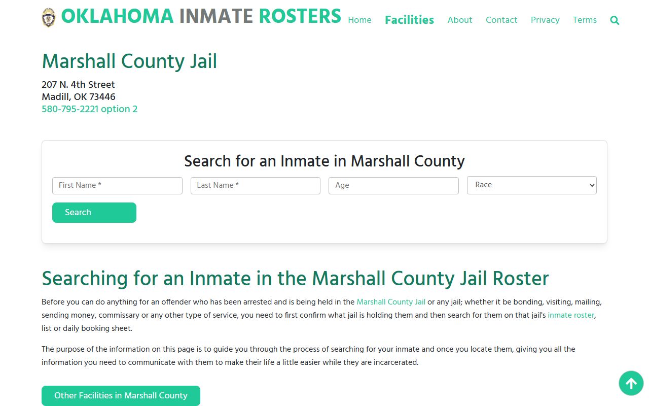 Marshall County jail roster inmate information page