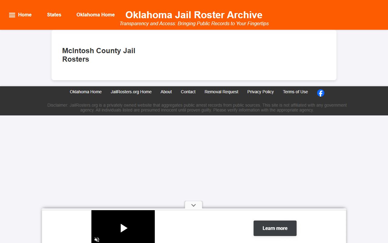 McIntosh County jail roster inmate listings