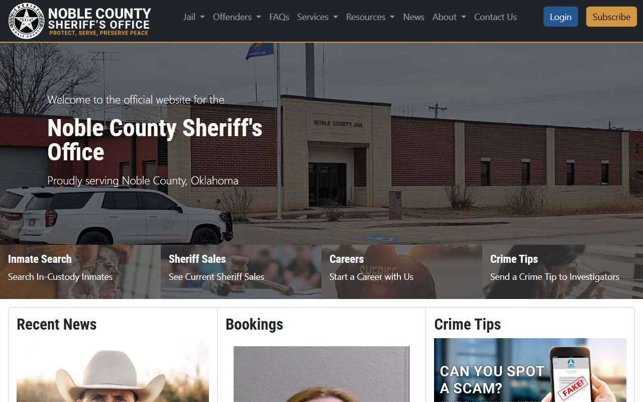Noble County jail roster sheriff office website