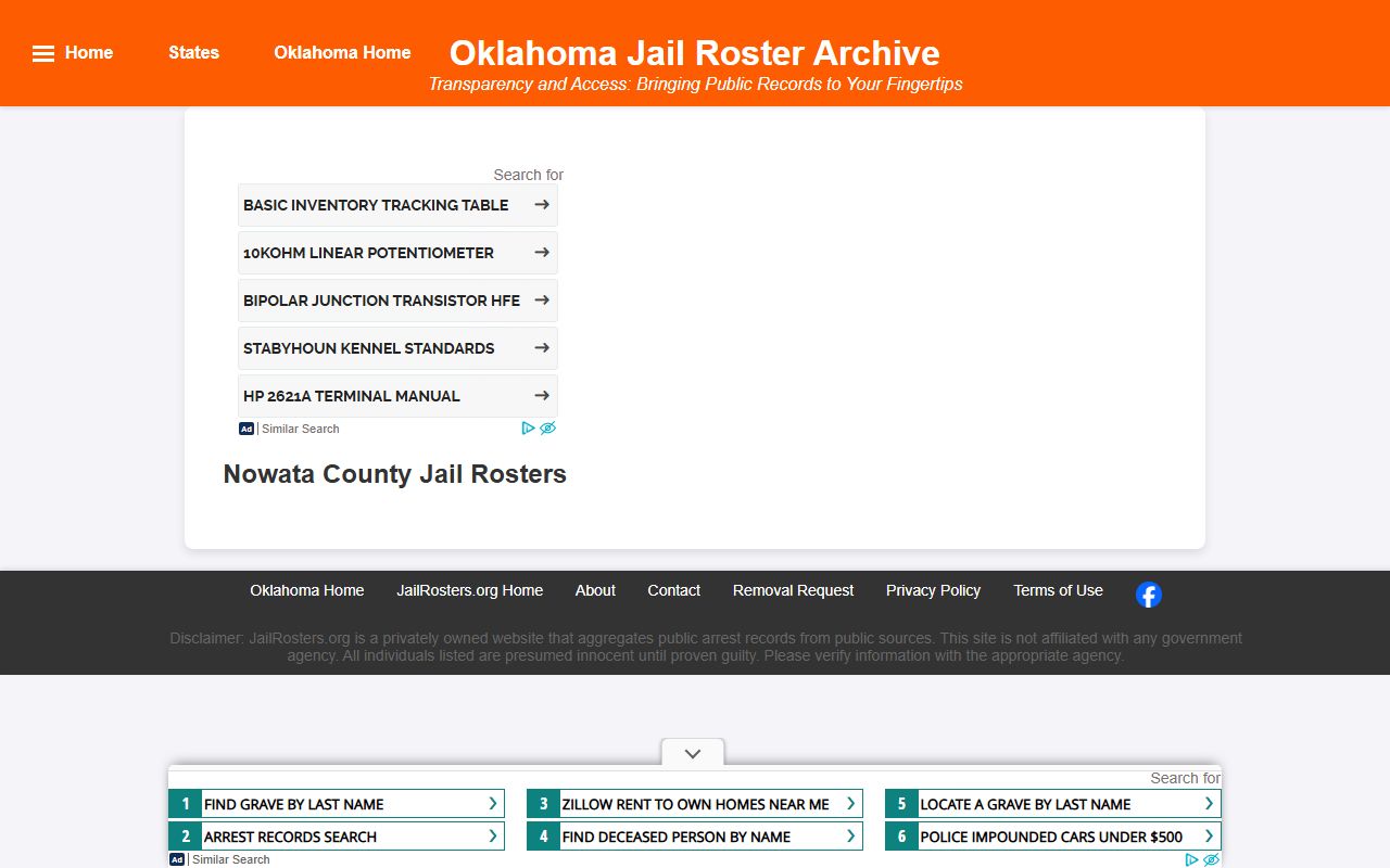 Nowata County jail roster inmate search page