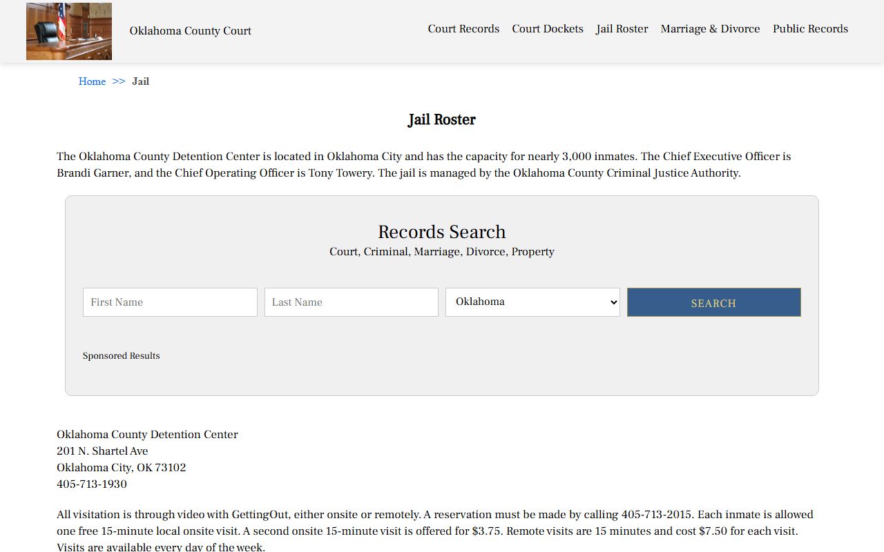 Oklahoma County jail roster court records page