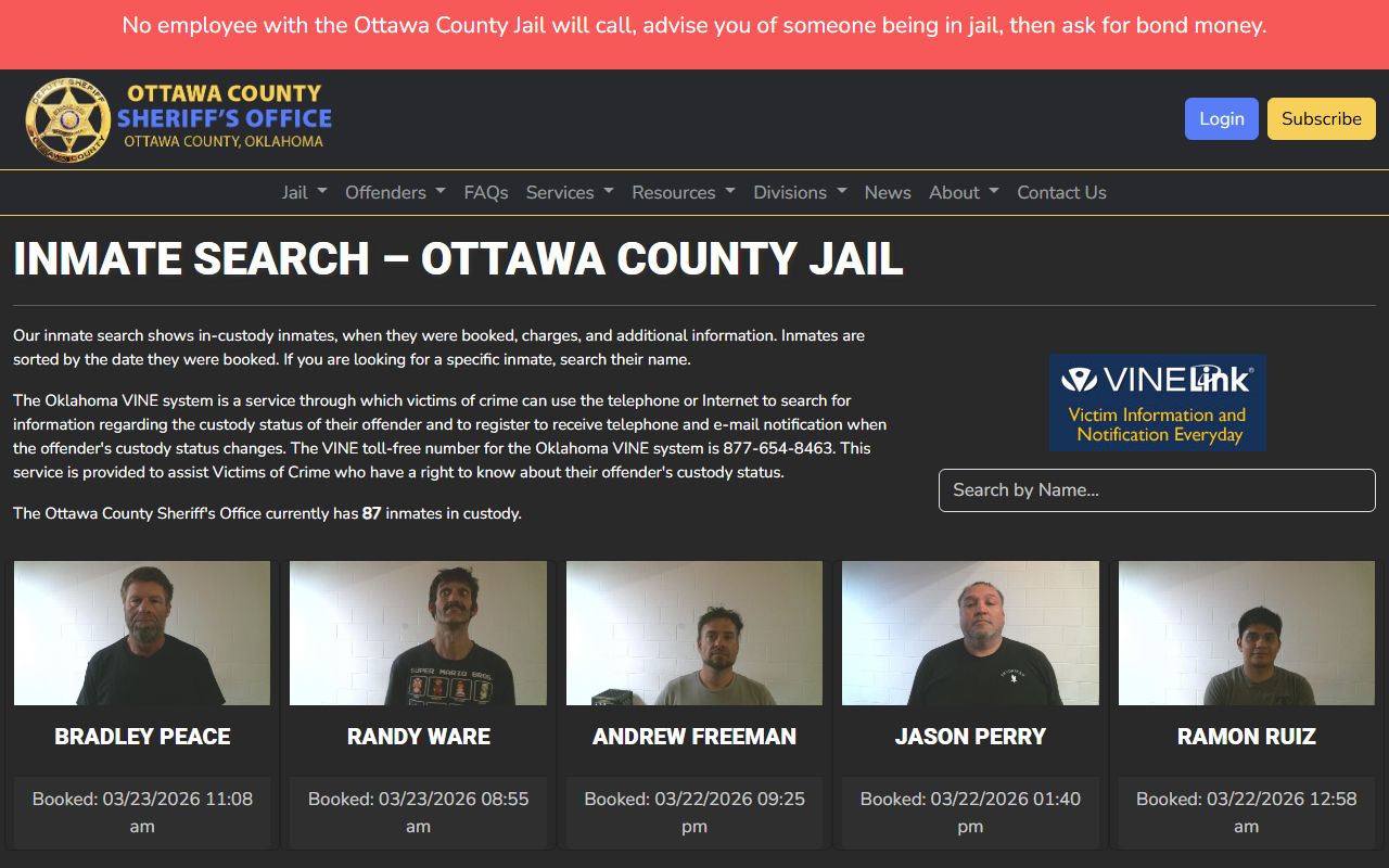 Ottawa County jail roster inmate search page