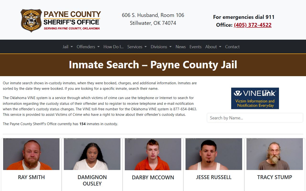 Payne County jail roster inmate search page