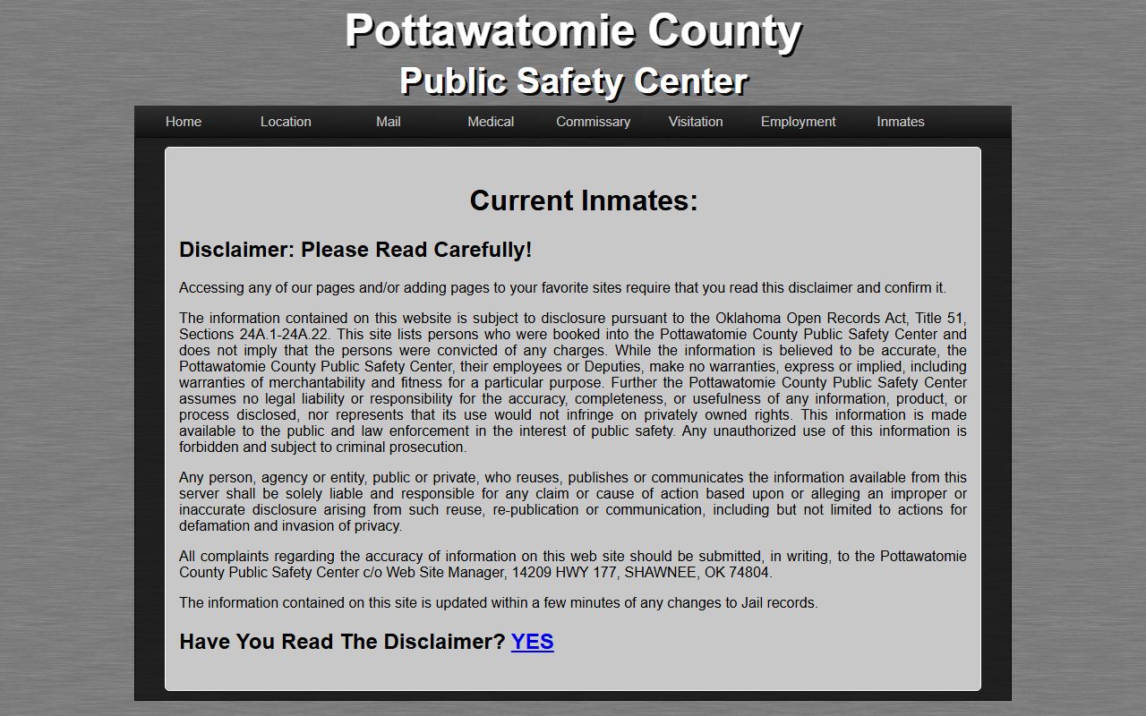 Pottawatomie County jail roster inmate portal