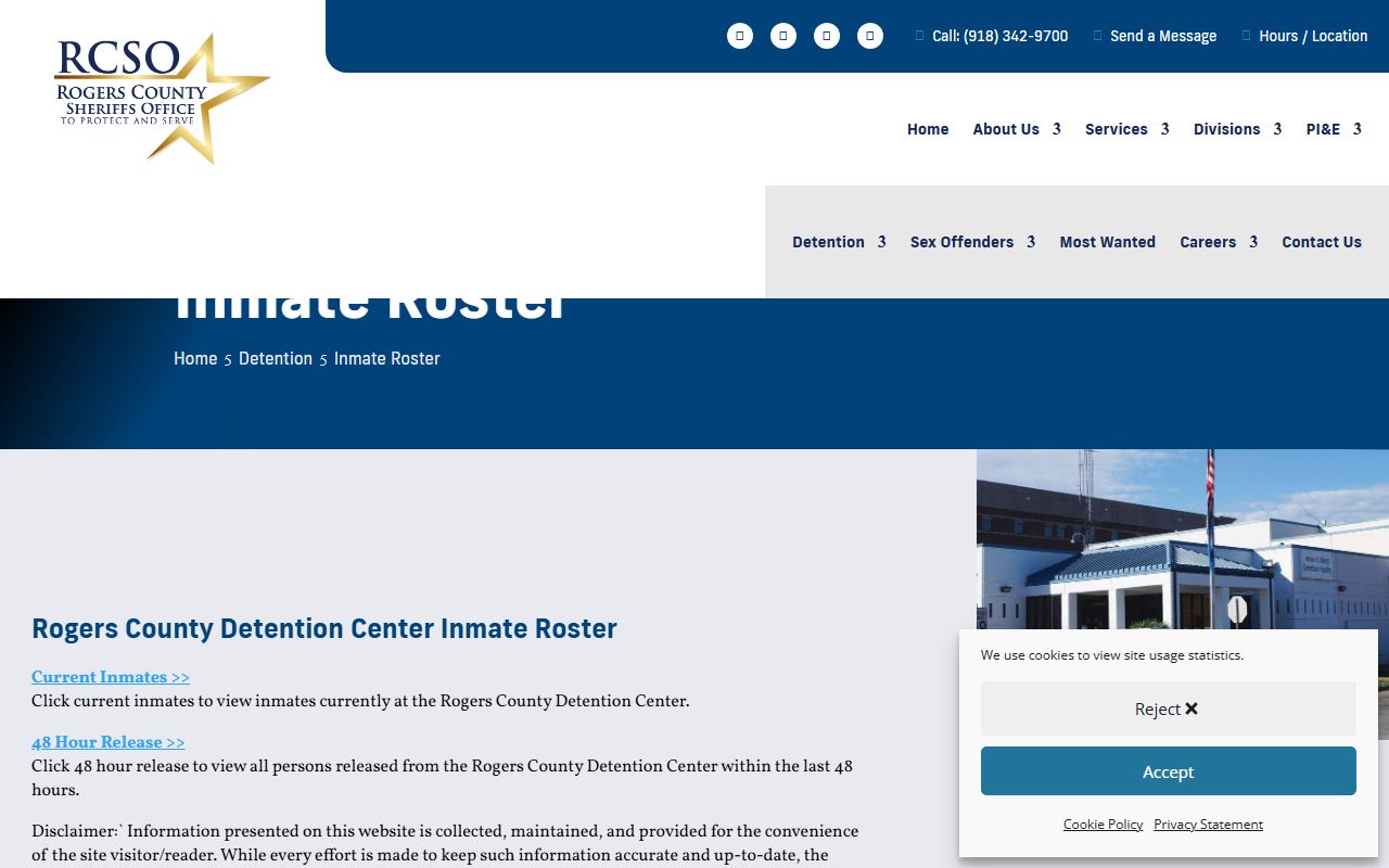 Rogers County Detention Center jail roster page