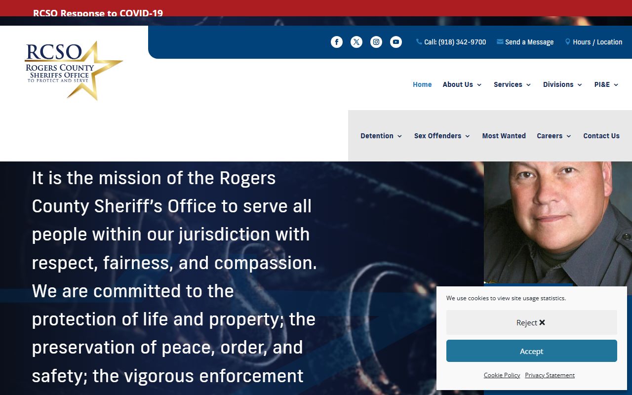 Rogers County Sheriff's Office website with jail roster link