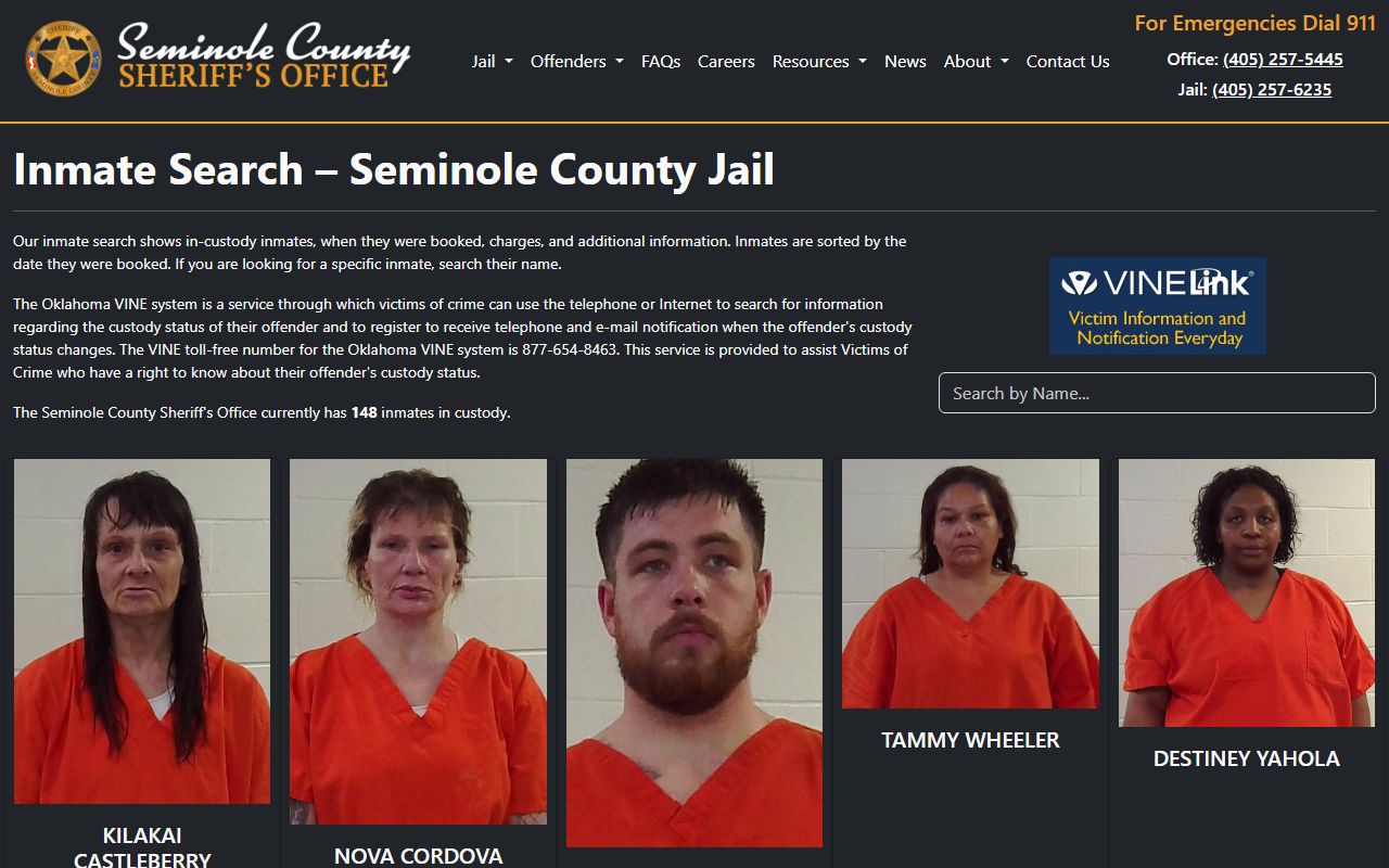 Seminole County inmate search page for jail roster