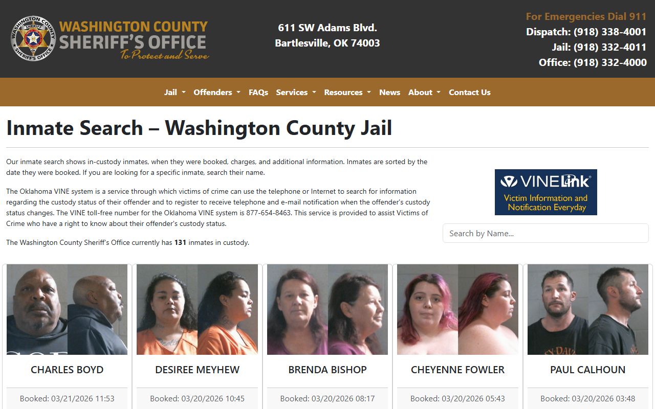 Washington County inmate search jail roster tool