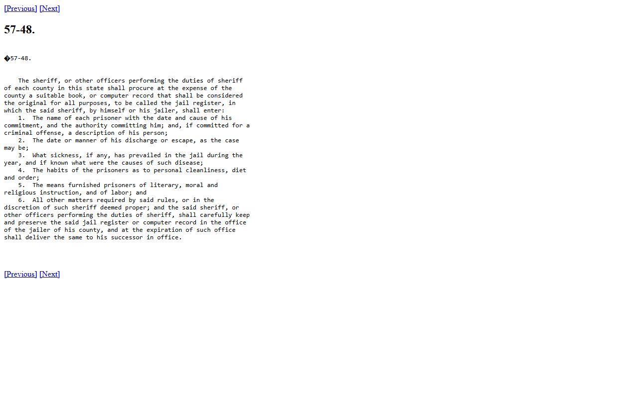 Oklahoma jail roster jail register statute Title 57