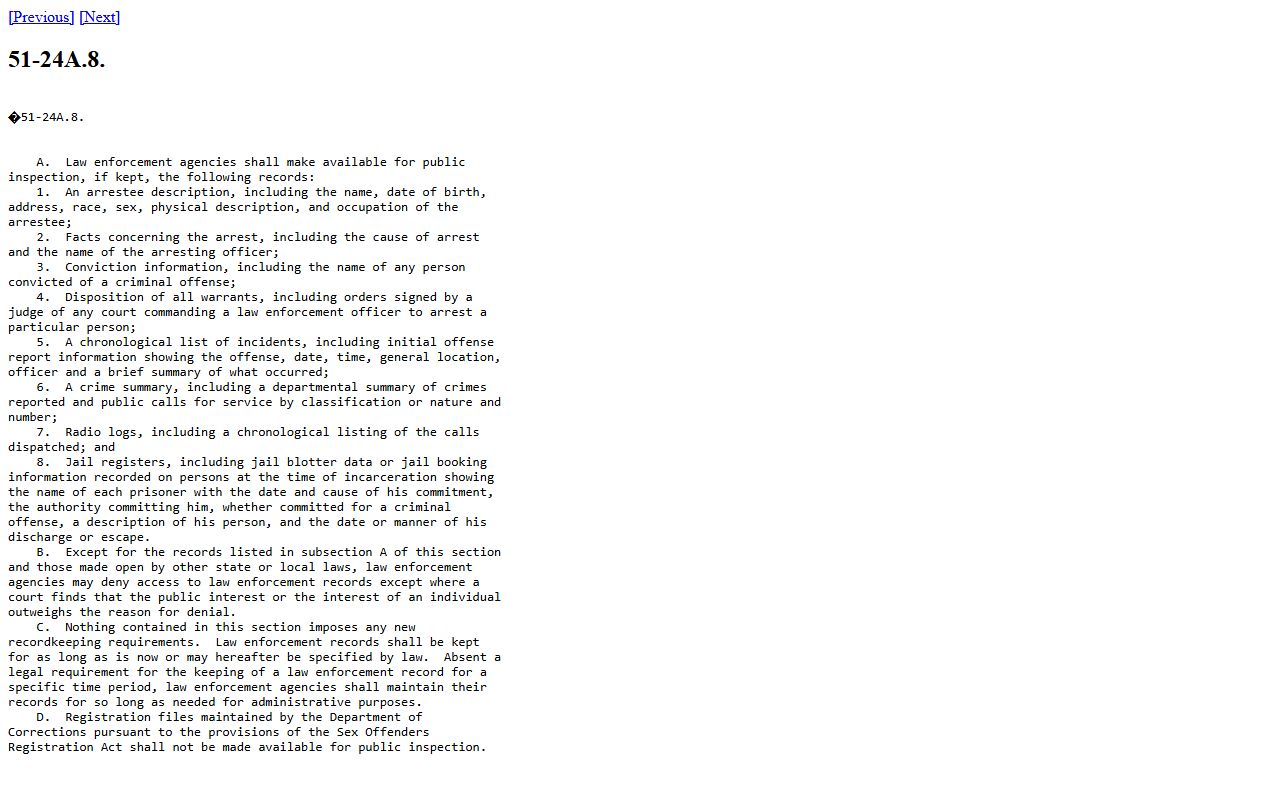 Oklahoma jail roster Open Records Act statute