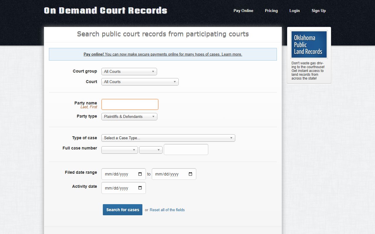 Oklahoma jail roster on demand court records search